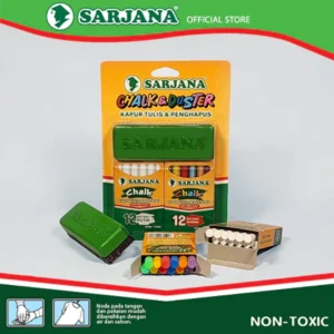 Sarjana Set Kapur Tulis Anti Debu Warna Putih, Warna, dan Penghapus